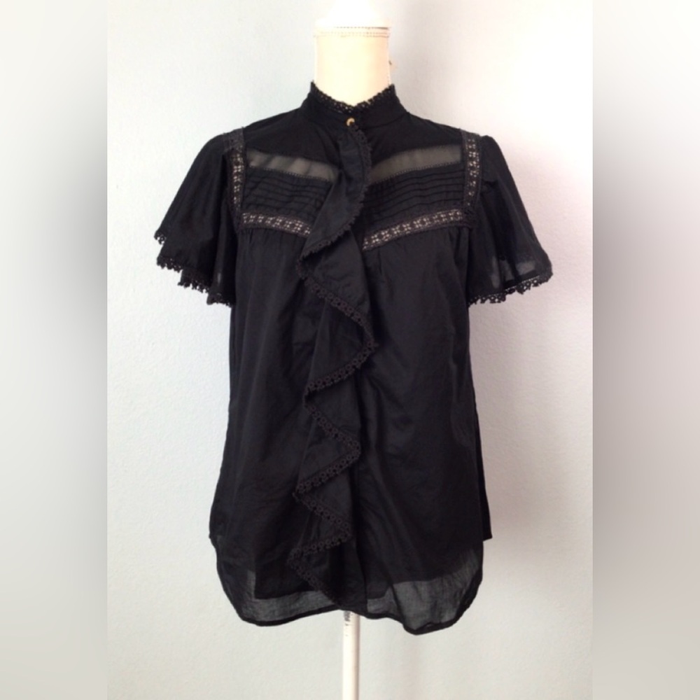 New Ralph Lauren Black Ruffle Blouse Shirt Top